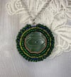 Hand Beaded Green Bakelite Button by Ugly Shyla 