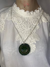 Image 2 of Hand Beaded Green Bakelite Button by Ugly Shyla 