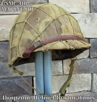 Image 1 of WWII M1 USMC Helmet Front Seam & MSA Liner 4th Marine Division Camo Cover.