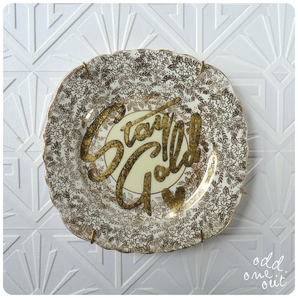 Image of Stay Gold - Hand Painted Vintage Plate