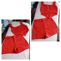 Image 2 of Solid Asymmetrical street  Two piece short set, crop top front or back zip  Orange  or Red