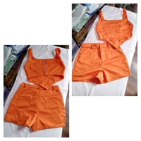 Image 4 of Solid Asymmetrical street  Two piece short set, crop top front or back zip  Orange  or Red