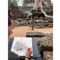 Image 4 of Original Painting - "Vue du Ta Prohm" - Cambodge - 30x30 cm