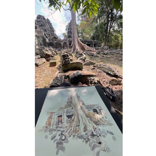 Image of Original Painting - "Banteay Kdei" - Cambodge - 30x30 cm