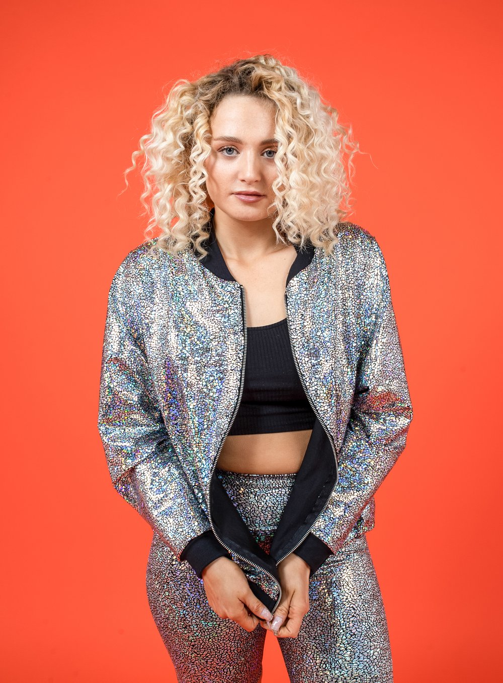 Image of Womens Silver Disco Bomber Holographic Jacket