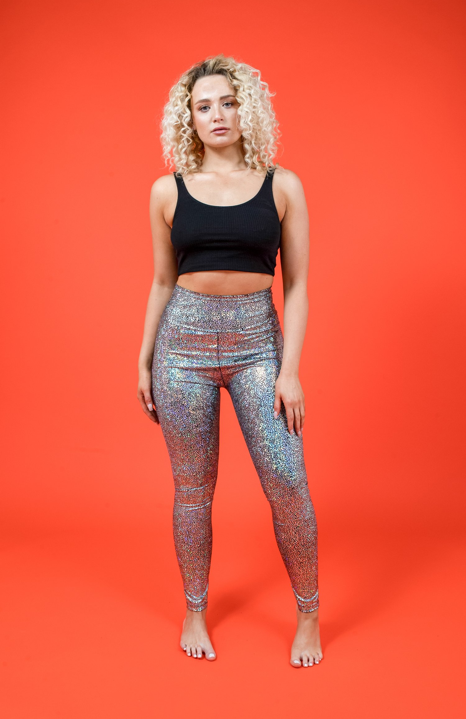 Image of Silver Disco Mermaid High Waisted Holographic Leggings