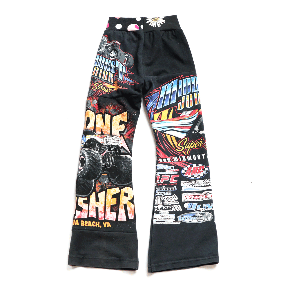 Image of monster truck rally racing black tees size 6 child tshirt flared flares pants courtneycourtney