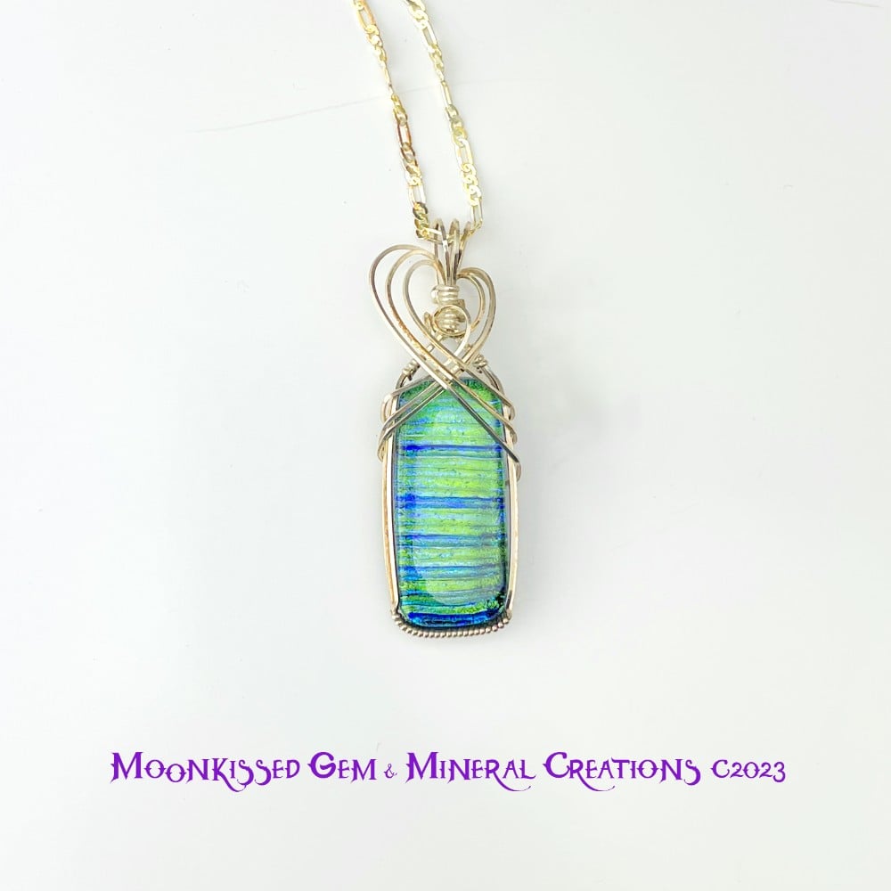 NEW Dichroic Glass Rainbow Stripe Cube Bead outlet Purple Wire Sterling Silver Necklace