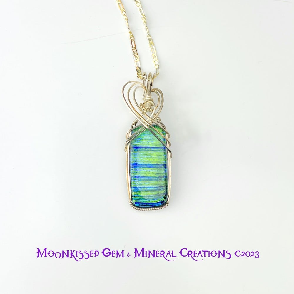 Image of Striped Dichroic Glass Sterling Silver Pendant