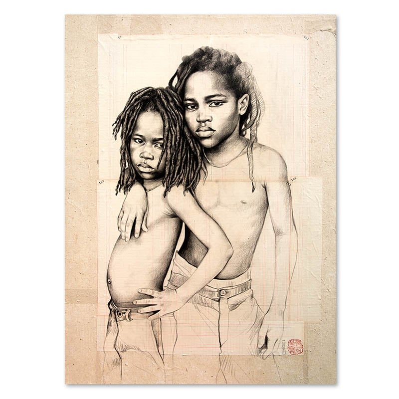 Image of Original drawing - "Les enfants de Jo Rasta et Chimène" - 73x100 cm