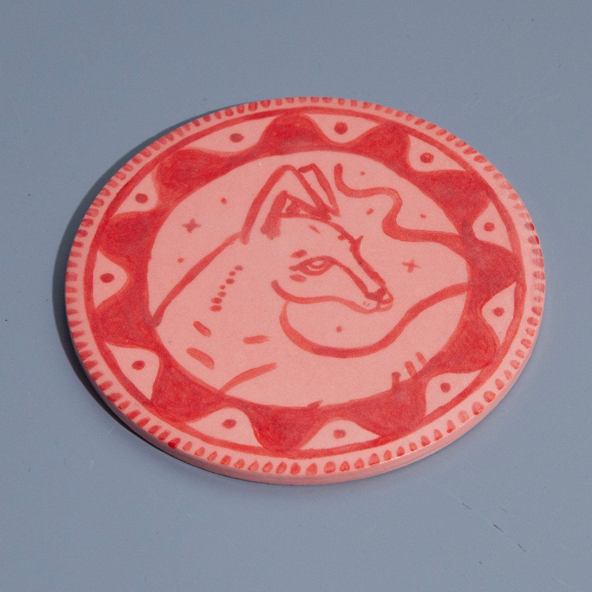 Image of  Hand-painted Sighthound Ceramic Coaster - Matt Pink 2