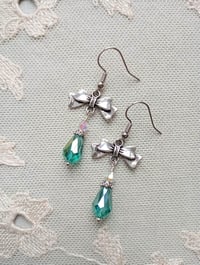 Image 1 of Regency Ribbons Crystal Teardrop Earrings, Green