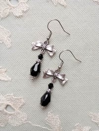 Image 1 of Regency Ribbons Crystal Teardrop Earrings, Black