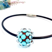 Bright Blue on Brown Berry Extraordinaire - Lampwork Art Glass Bead Necklace. Ready to Ship.