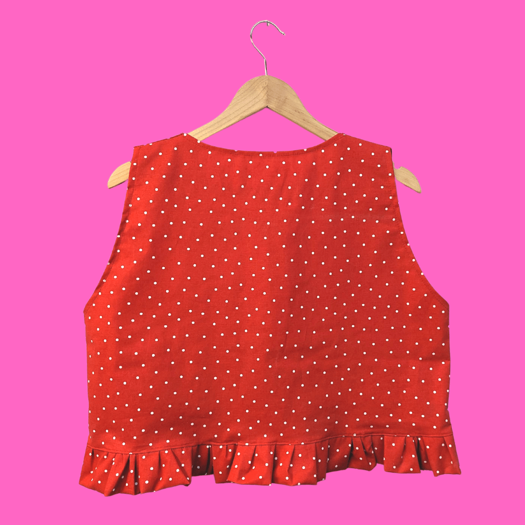 Image of Sustainable Frill Crop Vest Strawberry