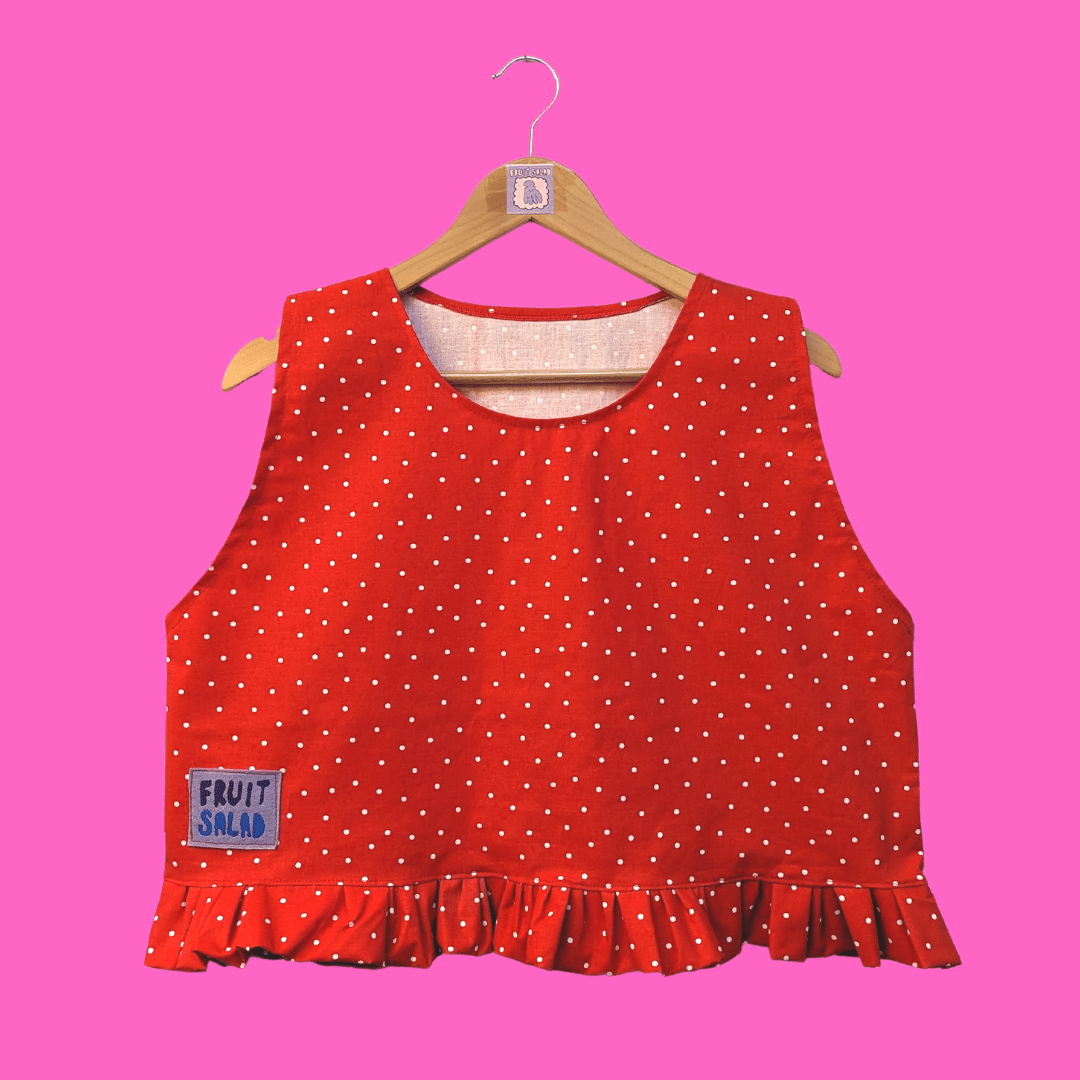 Image of Sustainable Frill Crop Vest Strawberry