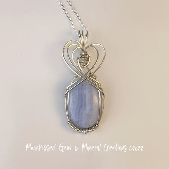 Image of Blue Lace Agate Sterling Silver Wirewrapped Pendant