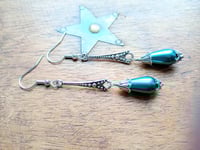 Image 3 of 1920s Art Deco Pearl Teardrop Earrings, Teal