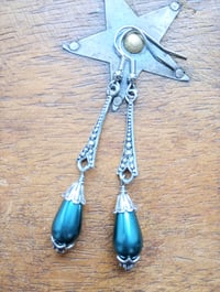 Image 5 of 1920s Art Deco Pearl Teardrop Earrings, Teal