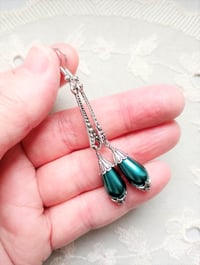 Image 2 of 1920s Art Deco Pearl Teardrop Earrings, Teal