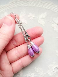 Image 2 of 1920s Art Deco Pearl Teardrop Earrings, Lilac