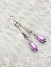 Image 6 of 1920s Art Deco Pearl Teardrop Earrings, Lilac