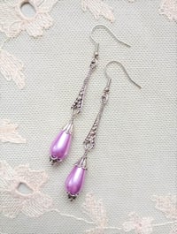 Image 4 of 1920s Art Deco Pearl Teardrop Earrings, Lilac