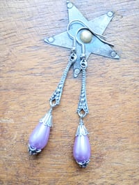 Image 5 of 1920s Art Deco Pearl Teardrop Earrings, Lilac