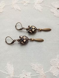 Image 4 of Victorian Black Cat Earrings, Black & Antique Bronze Pierced or Clip On