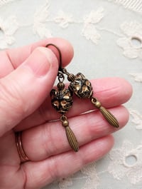 Image 2 of Victorian Black Cat Earrings, Black & Antique Bronze Pierced or Clip On