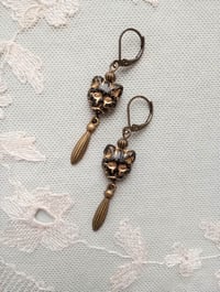 Image 6 of Victorian Black Cat Earrings, Black & Antique Bronze Pierced or Clip On