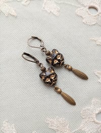 Image 8 of Victorian Black Cat Earrings, Black & Antique Bronze Pierced or Clip On