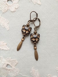 Image 10 of Victorian Black Cat Earrings, Black & Antique Bronze Pierced or Clip On