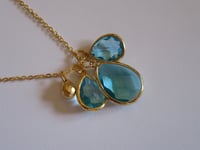 Image 3 of Meghan Markle Duchess of Sussex Inspired 3 Aquamarine Teardrop Pendant Necklace Yellow Gold Silver 