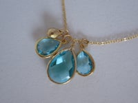 Image 4 of Meghan Markle Duchess of Sussex Inspired 3 Aquamarine Teardrop Pendant Necklace Yellow Gold Silver 