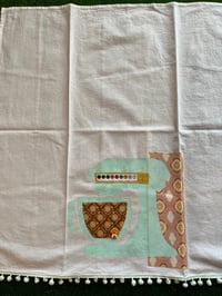 Image 3 of Flour Sack Towel, Mint Mixer, Pale Pink Fabric with Mustard and Brown
