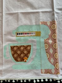 Image 2 of Flour Sack Towel, Mint Mixer, Pale Pink Fabric with Mustard and Brown