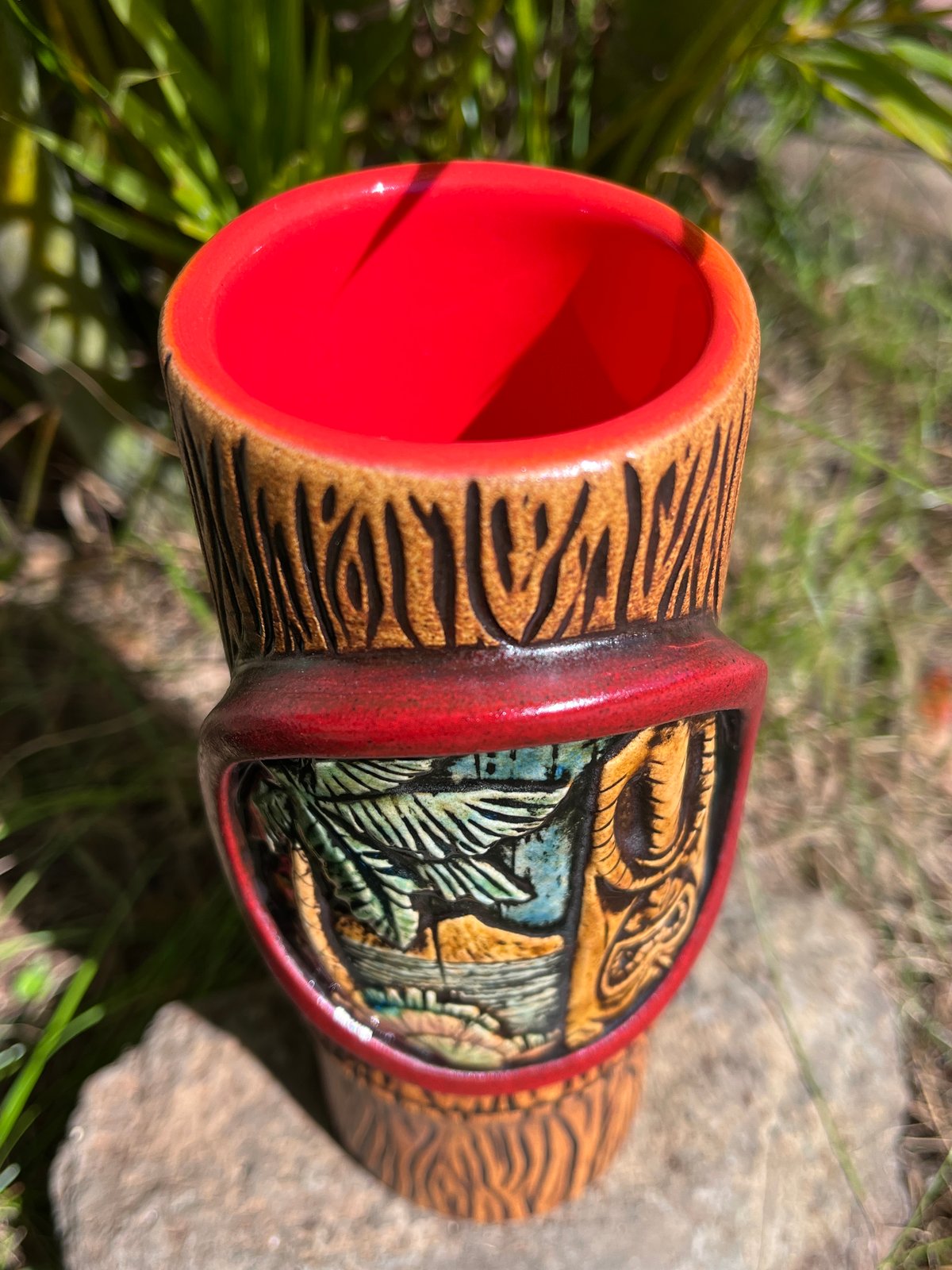 Image of Porthole To Paradise Tiki Mug - Tall Woodgrain