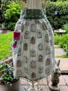Half Apron, Light Mint and Gold Birdcage Print with Magenta Accents