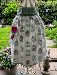 Image 5 of Adult Half Apron, Light Mint and Gold Birdcage Print with Magenta Accents