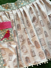 Image 1 of Adult Half Apron, Light Mint and Gold Birdcage Print with Magenta Accents