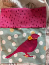 Adult Half Apron, Light Mint and Gold Birdcage Print with Magenta Accents