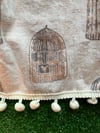 Adult Half Apron, Light Mint and Gold Birdcage Print with Magenta Accents