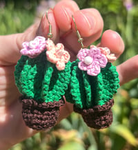 Image 1 of Micro Crocheted Cactus Earrings 