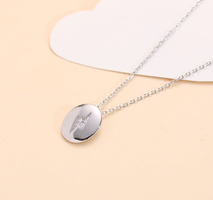 Oval Lightning Bolt Pendant and Chain (925 Silver)