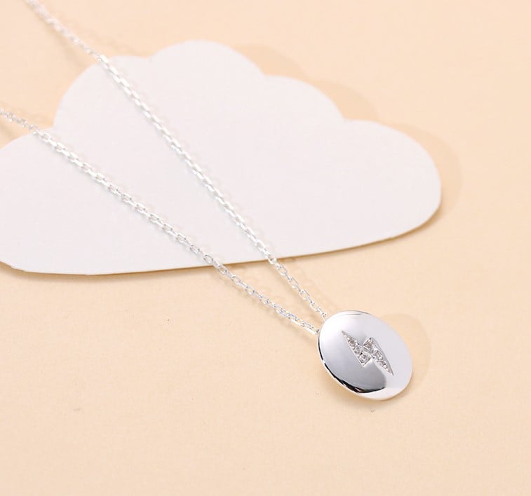 Oval Lightning Bolt Pendant and Chain (925 Silver)