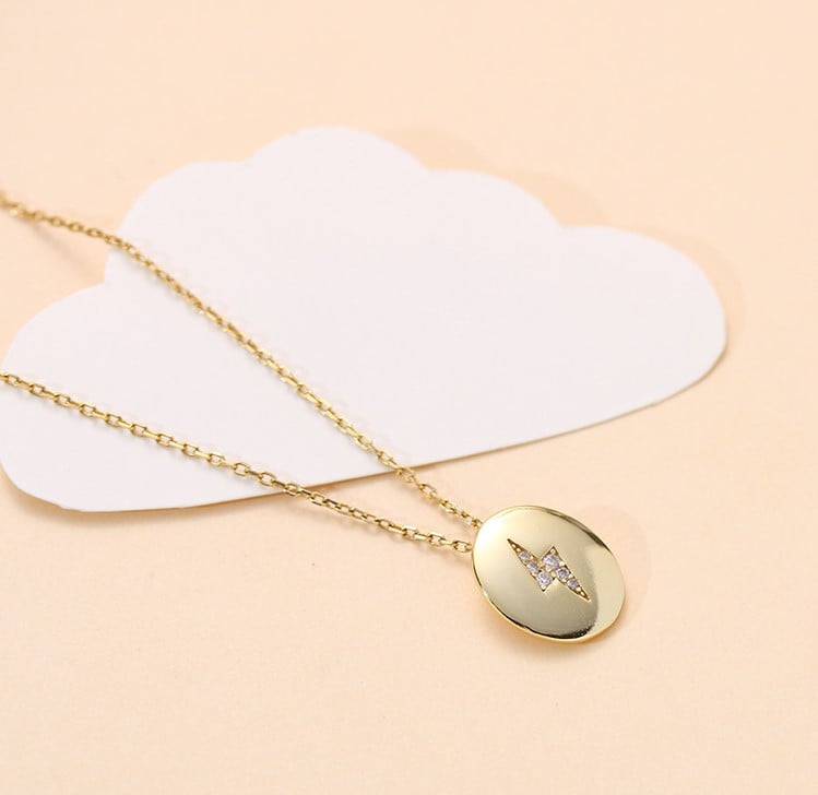 Oval Lightning Bolt Pendant and Chain (925 Silver)