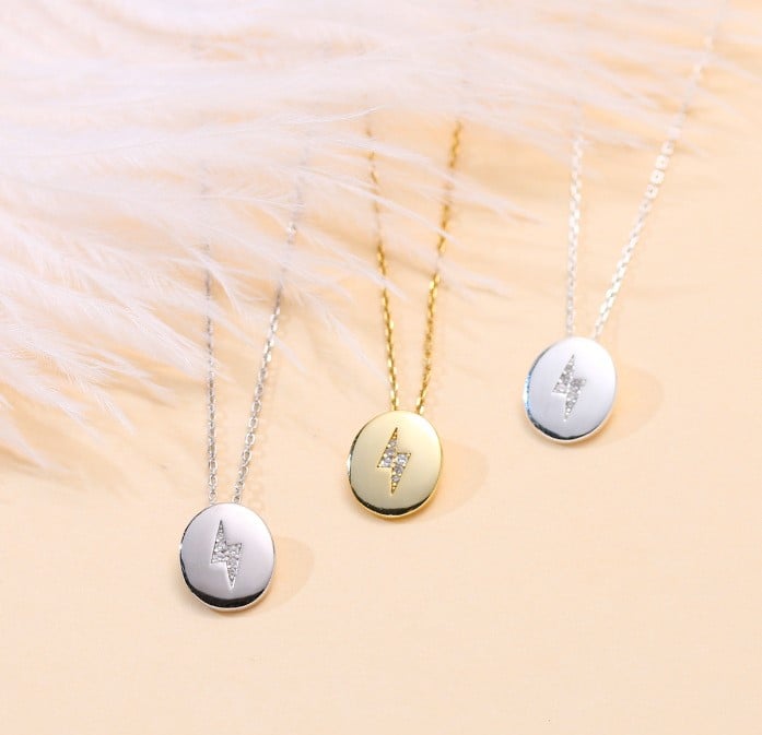 Oval Lightning Bolt Pendant and Chain (925 Silver)