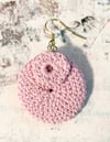 Pink Micro Crocheted Mushroom Earrings 