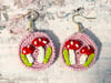 Pink Micro Crocheted Mushroom Earrings 
